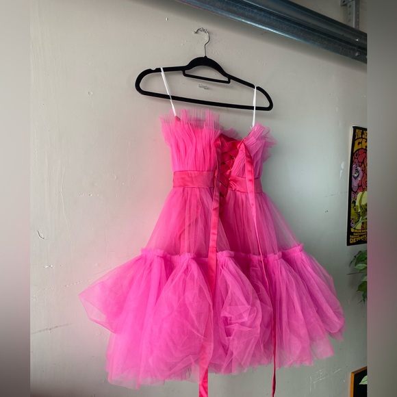 Hot Pink Tulle Corset Mini Dress Bow Barbiecore Prom Homecoming Event Size 4 - Picture 10 of 14